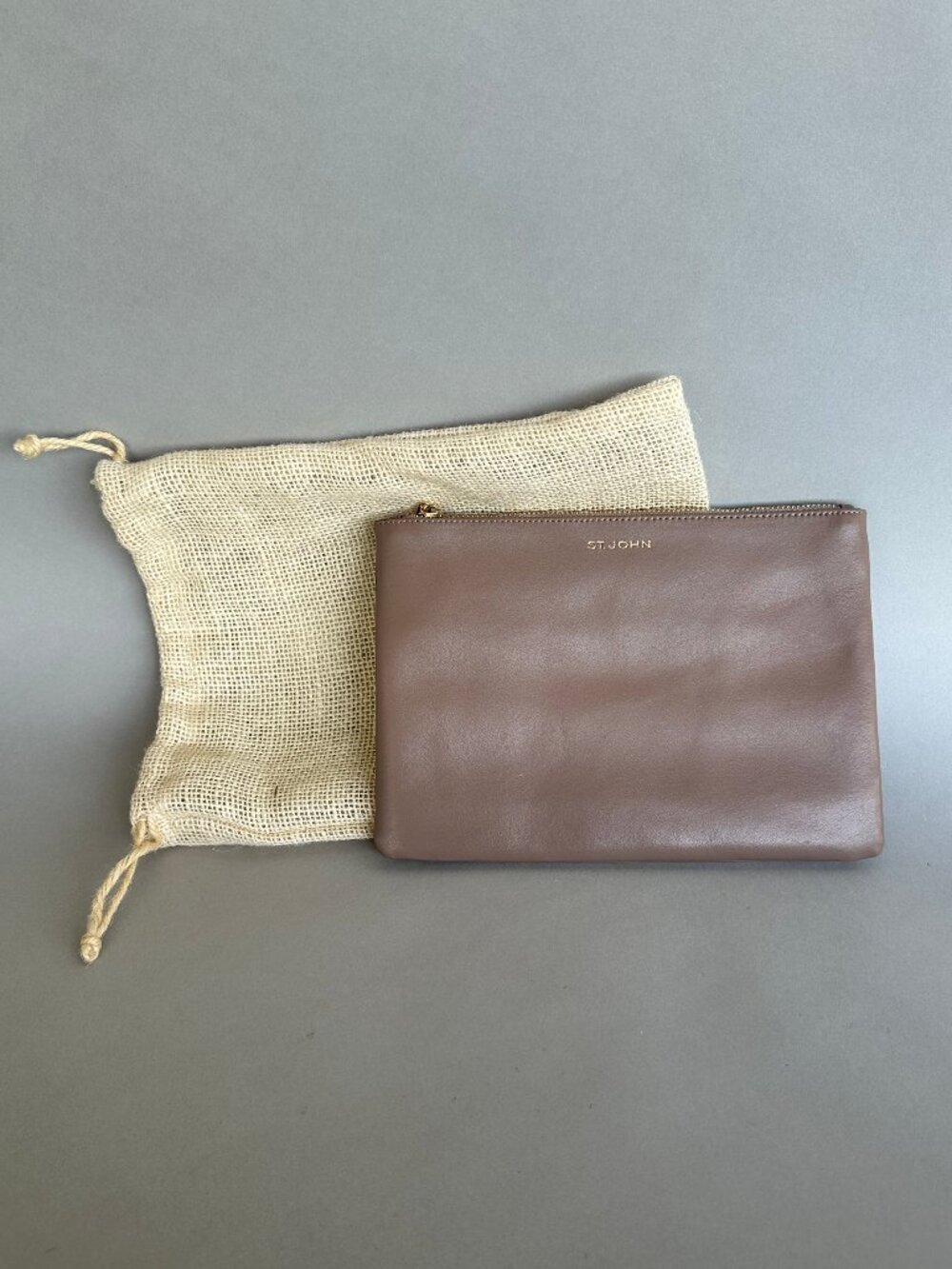 St. John leather tote clutch bag, taupe